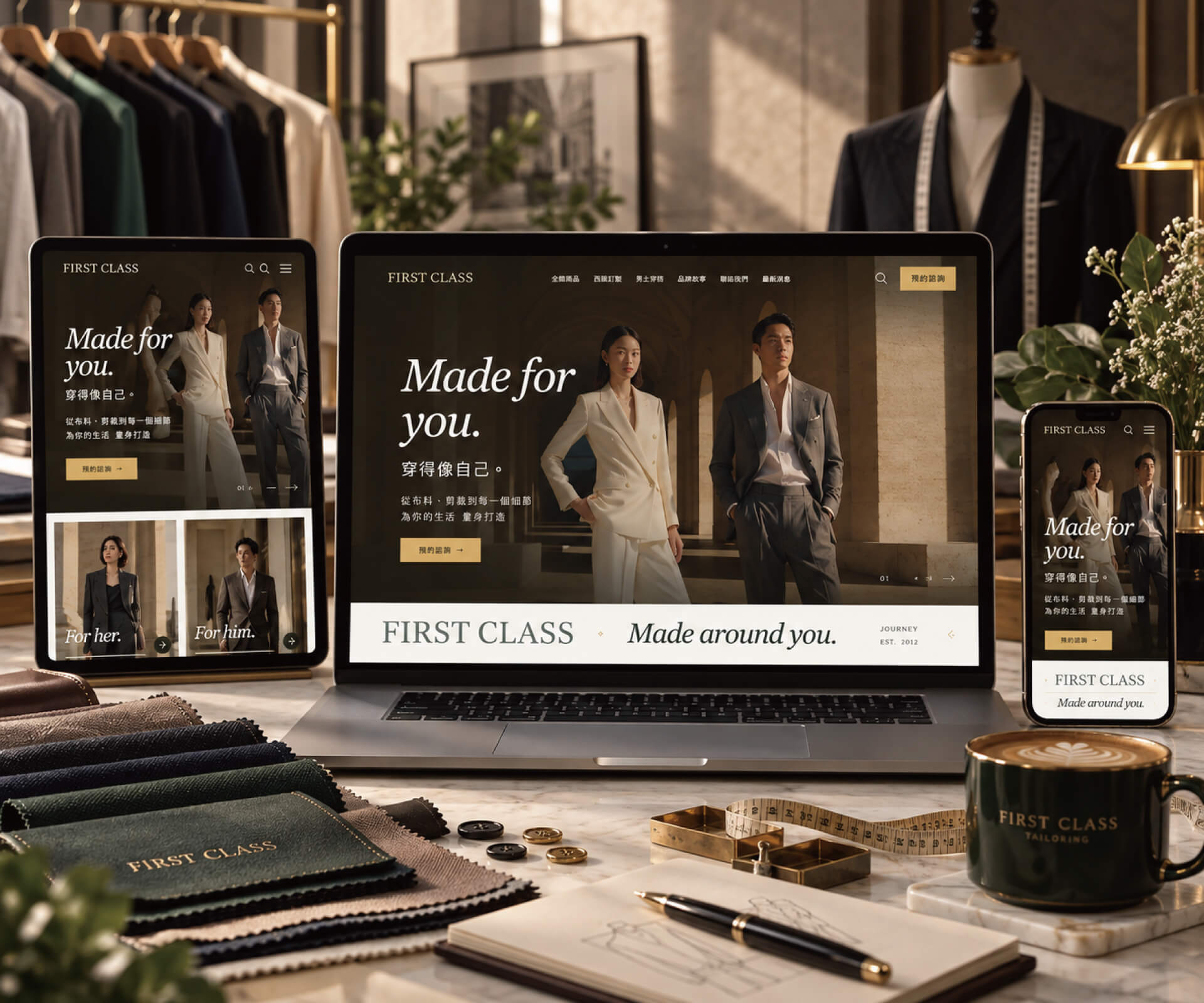一流西服美學 First Class Tailoring｜從一條肩線開始，打造讓人想親自走進門市的訂製西裝網站 網站設計作品
